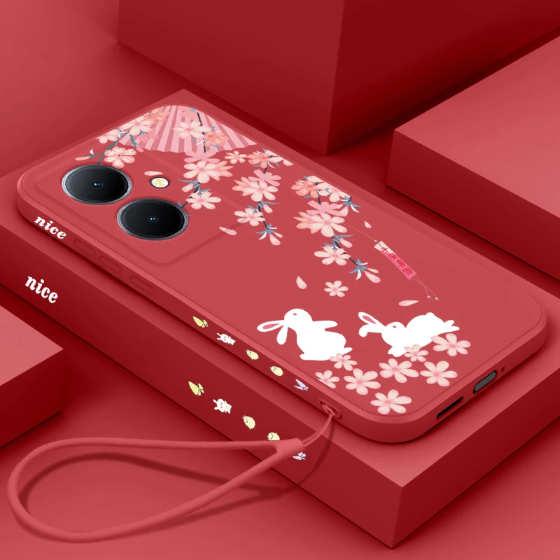 vivoy78+手机壳新款兔子vivo Y78+女款简约液态硅胶y78+全包防摔