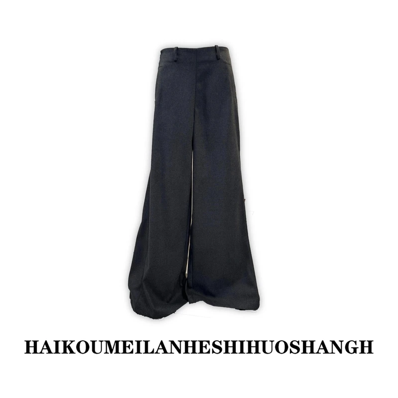 【老钱超模裤】66069黑色高腰阔腿长裤女工装拖地休闲长裤