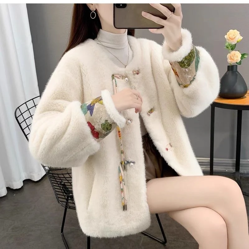 新款欧貂绒外套女新中式国风设计名媛高级皮毛一体毛毛外套女