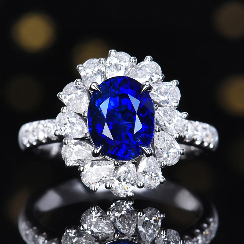 精致优雅 主石2.99克拉 18K金 天然斯里兰卡皇家蓝蓝宝石戒指