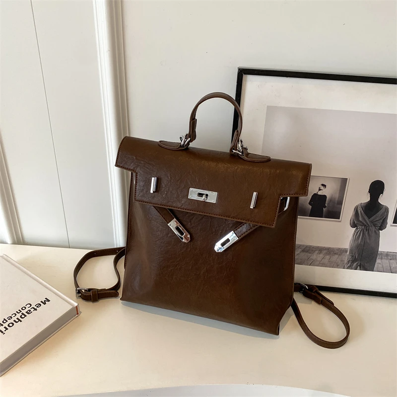 复古手提通勤包包女新款潮流时尚双肩小众大容量百搭磨砂凯丽包