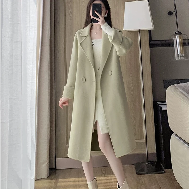 冬季上新廓形显瘦双面羊毛中长款大衣时尚百搭气质韩版23338