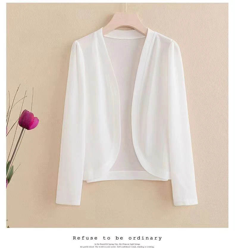 233短款百搭厚款纯色宽松型短外套夏季薄款大码开衫白色洋气春夏