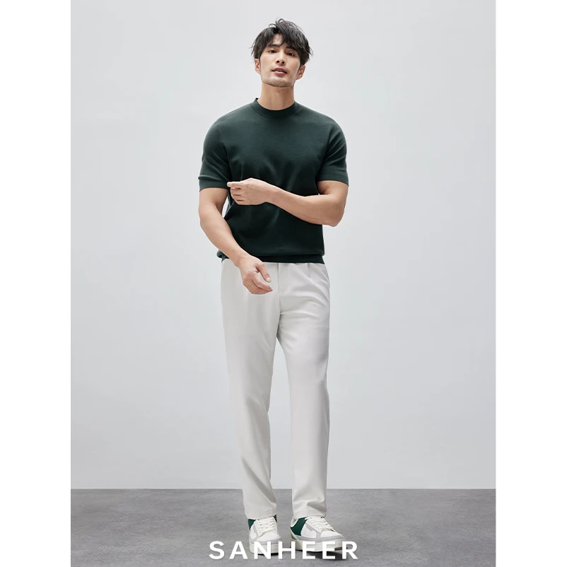 【丹宁哲学】男士商务15.5μm美利奴钻石羊毛圆领短袖针织衫DAZ711