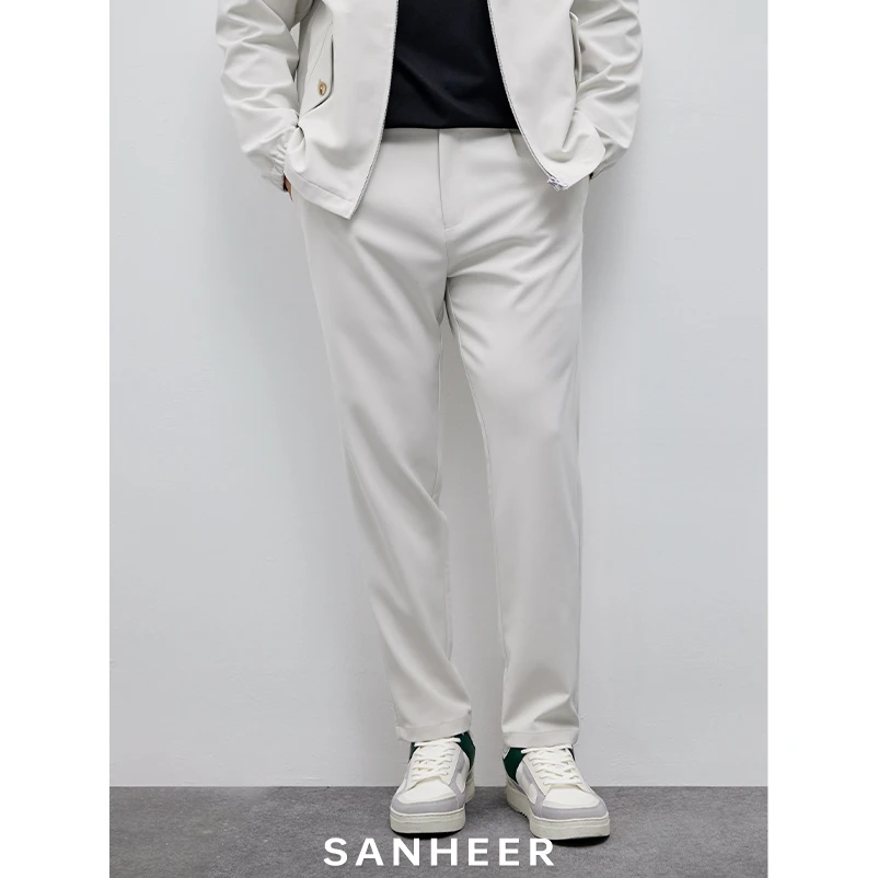 无比百搭好穿高档干爽垂感面料春季男士单褶白色直筒休闲裤DBL013