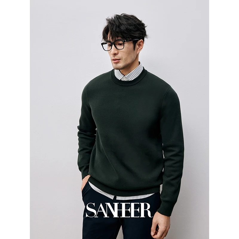 春秋季百搭120S长绒棉空气层织法 里外异色男士圆领针织衫 DAZ742