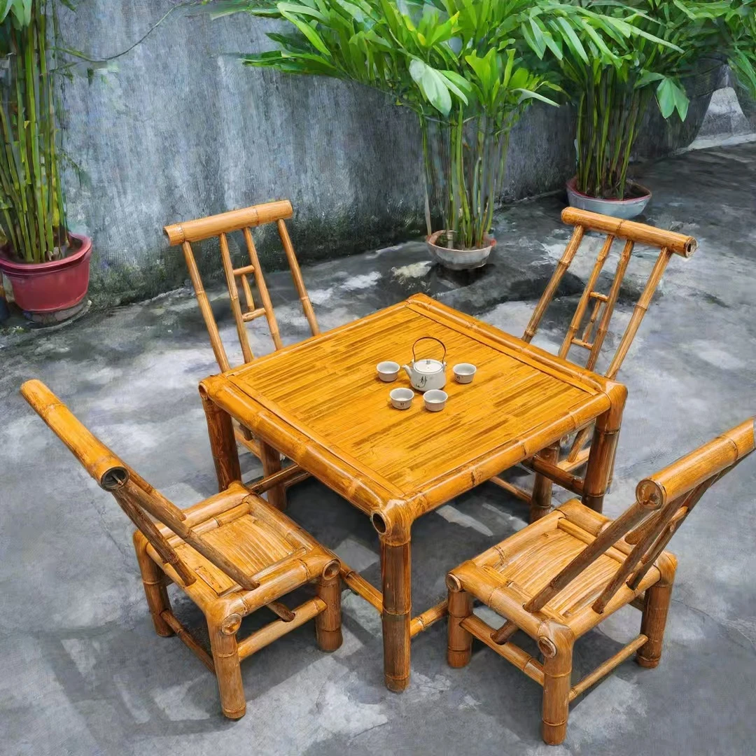 纯手工竹桌子茶桌碳化餐桌茶几办公家用庭院火锅桌复古凳子竹椅子