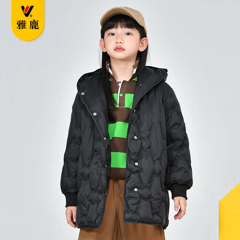 雅鹿儿童轻薄羽绒服男女童连帽保暖中大童上衣潮薄款DY2023冬季新