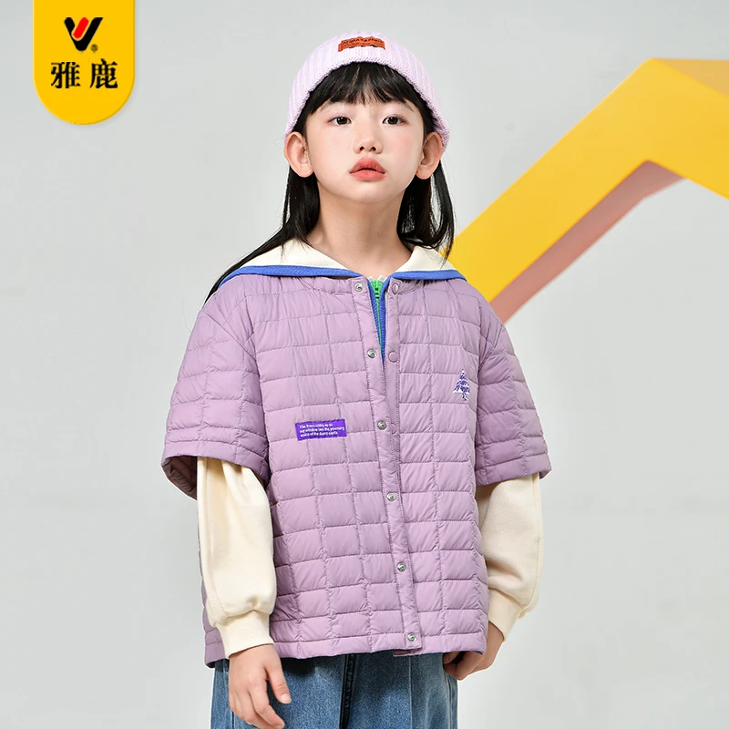 雅鹿儿童轻薄短袖羽绒服男女童洋气个性保暖中大童潮DY2023冬季新
