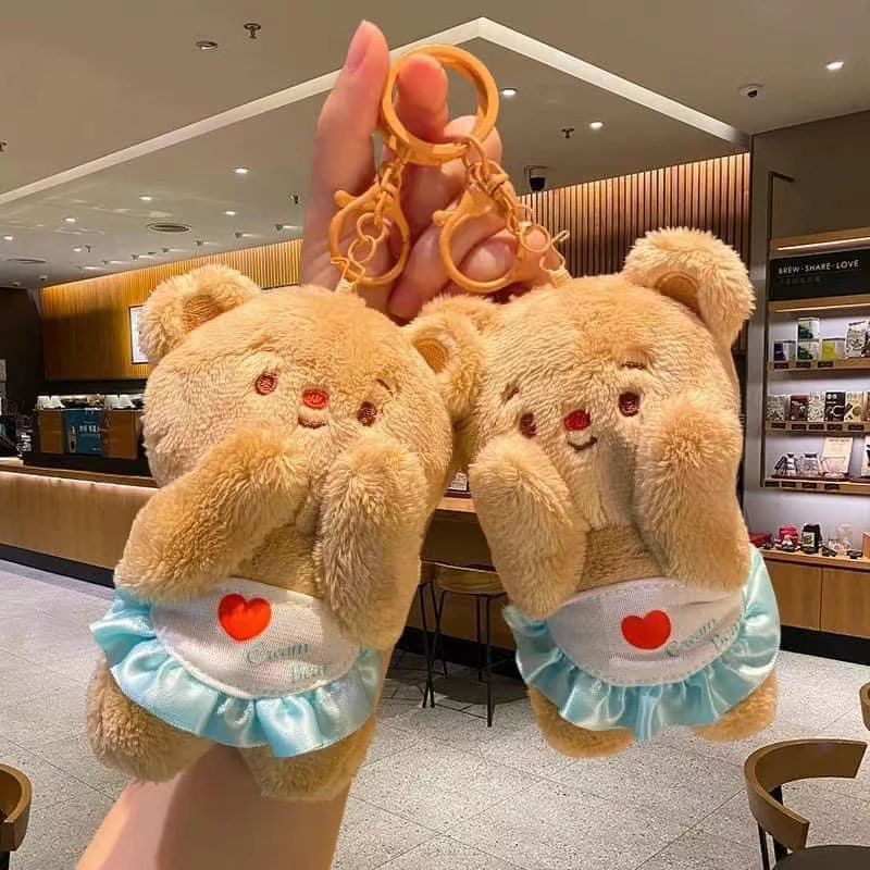 Jinnew 原创卡通奶油小熊捧脸毛绒挂件情侣包包钥匙扣挂饰礼品