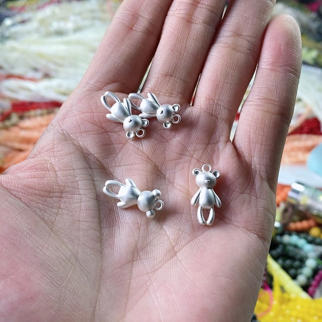 玛瑙/玉髓珠宝半成品合金四个亚银小熊A544