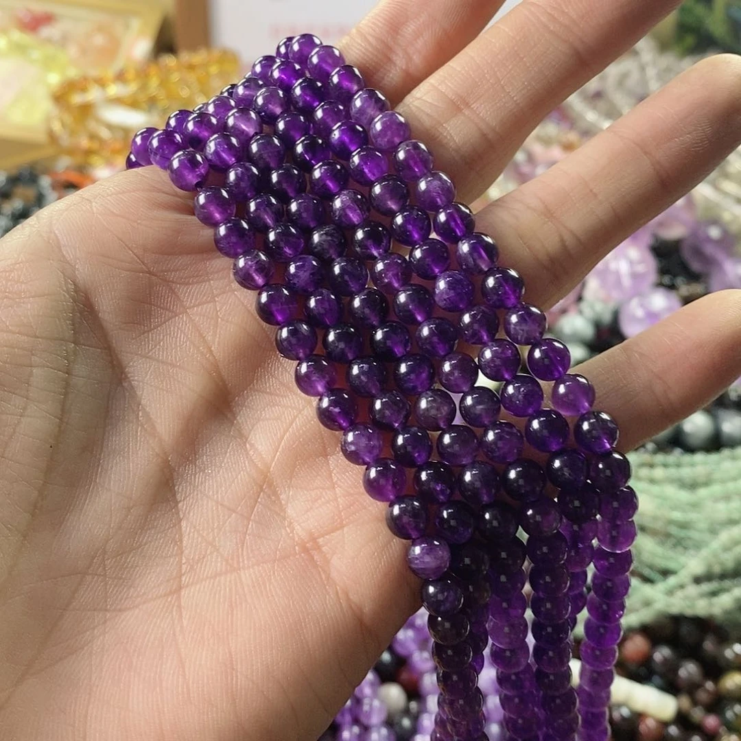 玛瑙/玉髓珠宝半成品合金一条天然乌拉圭紫水晶6mm