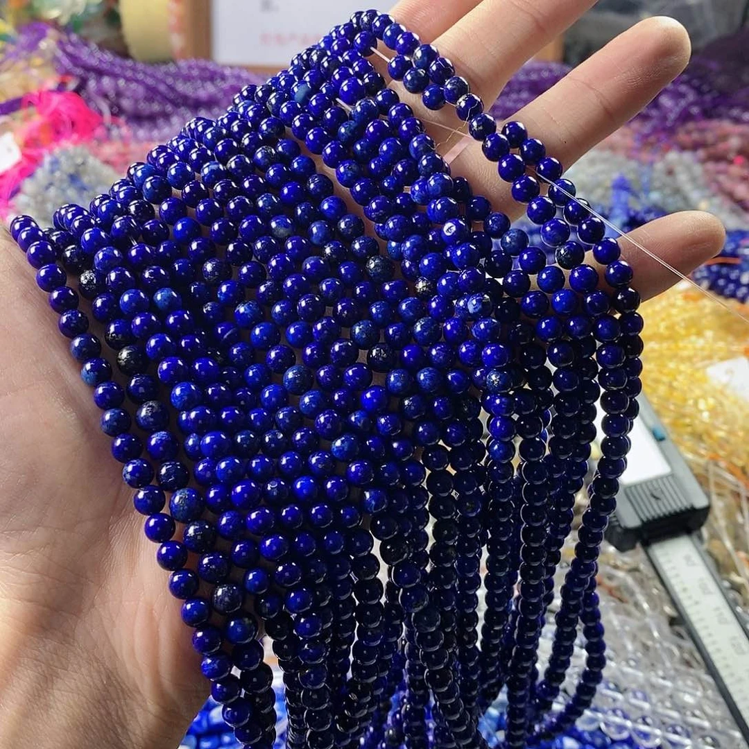 玛瑙/玉髓珠宝半成品合金一条天然青金石5mm圆珠C16