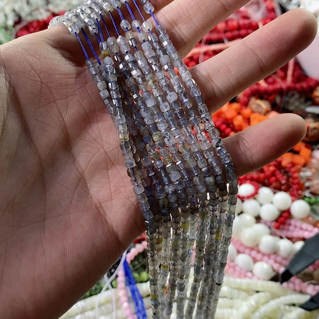 玛瑙/玉髓珠宝半成品合金一条天然灰月光方糖3mm