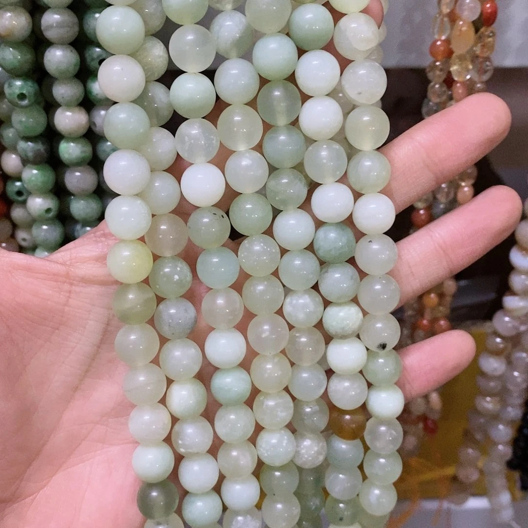 玛瑙/玉髓珠宝半成品合金一条天然10mm岫玉圆珠