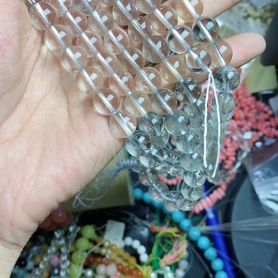 玛瑙/玉髓珠宝半成品合金一条天然白水晶10mm圆珠