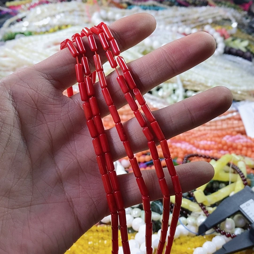 玛瑙/玉髓珠宝半成品合金一条3×9mm三姑娘牛红细管天然