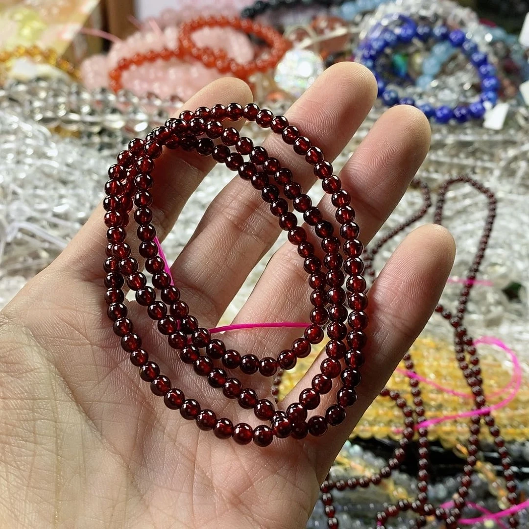 玛瑙/玉髓珠宝半成品合金一条天然4mm多圈石榴石