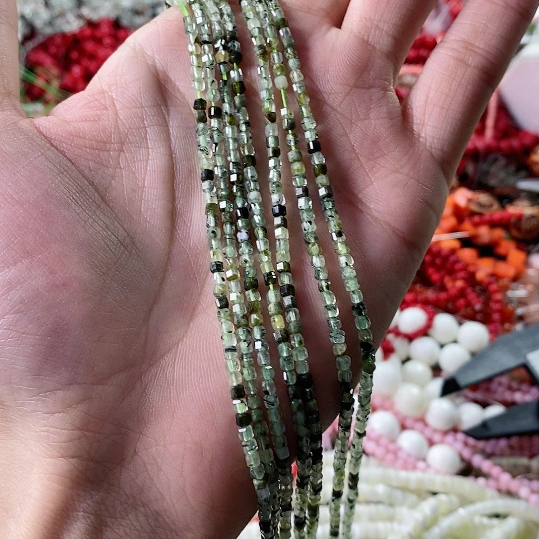 玛瑙/玉髓珠宝半成品合金一条2.5mm葡萄石方糖切面