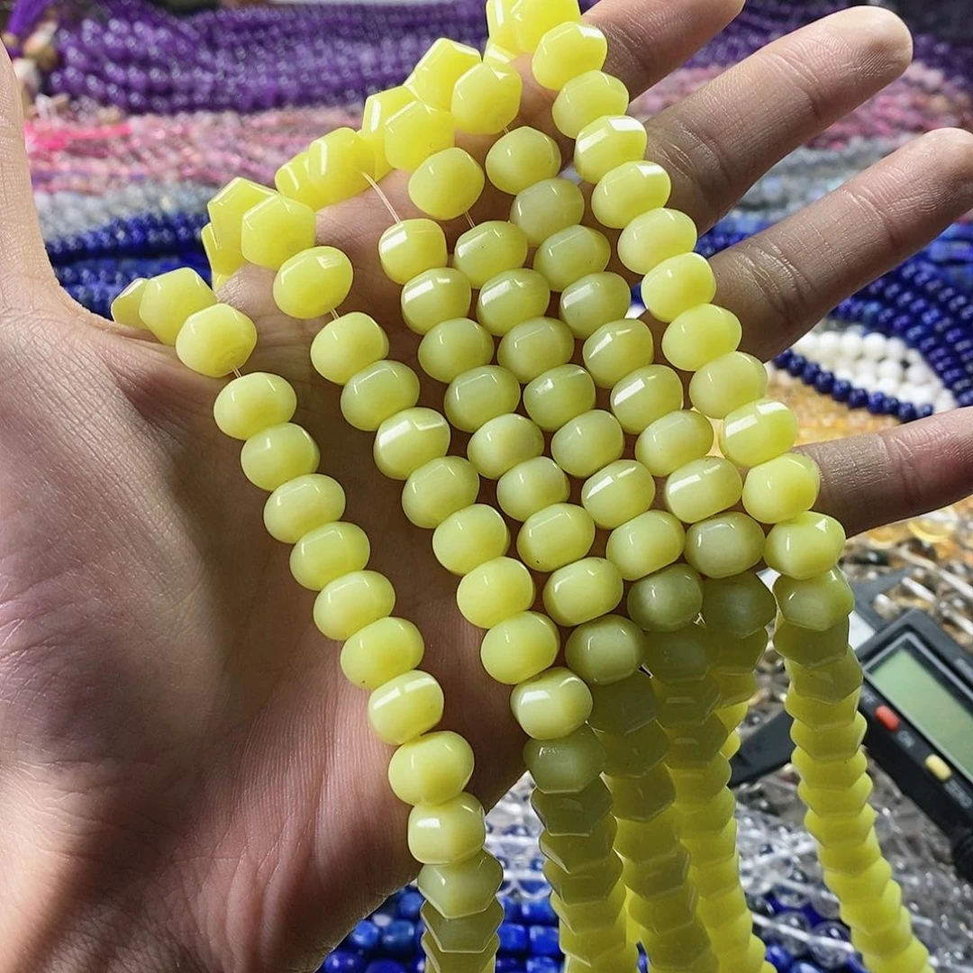 玛瑙/玉髓珠宝半成品合金一条天然柠檬玉灯笼珠10mm