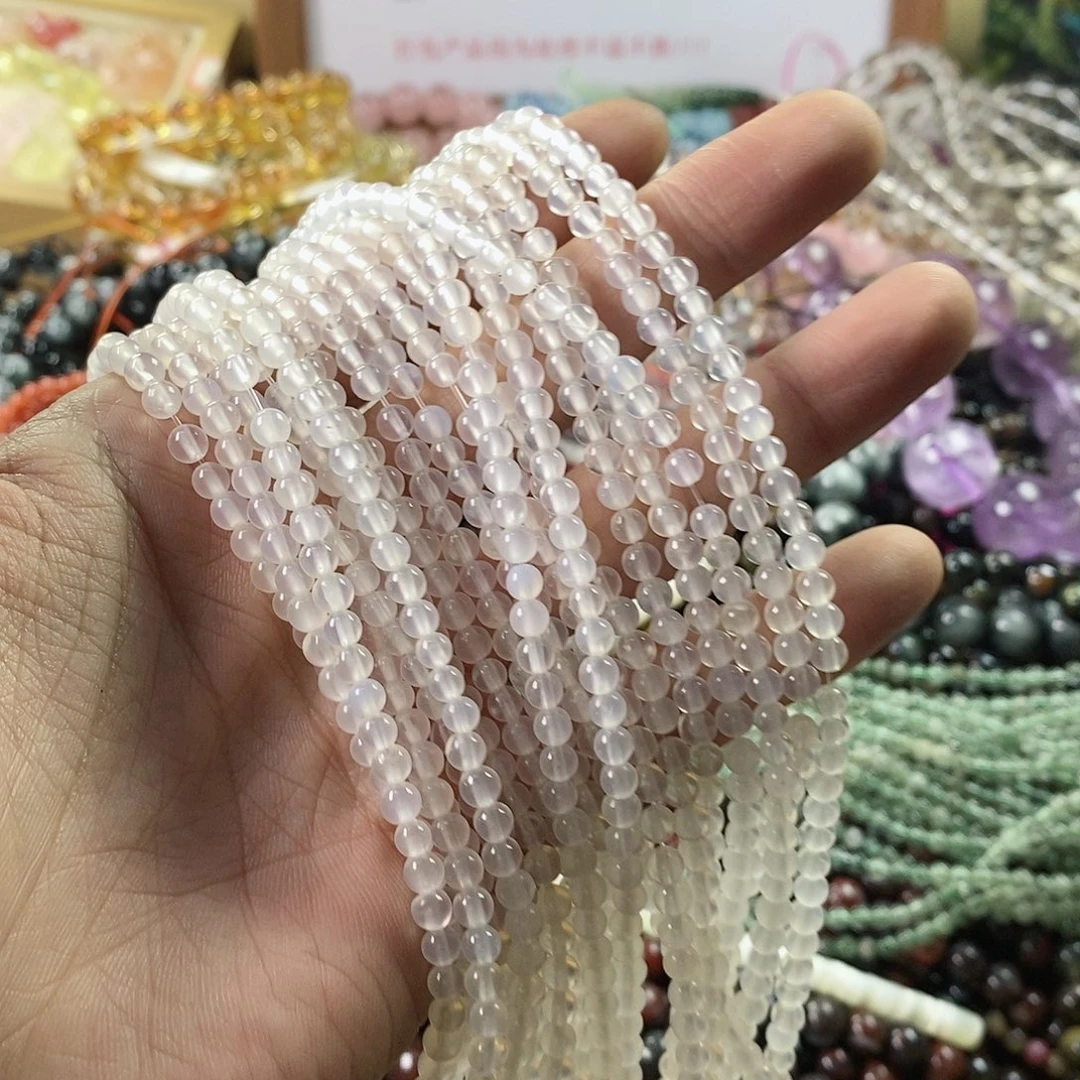 玛瑙/玉髓珠宝半成品合金一条天然4mm荔枝冻玛瑙圆珠