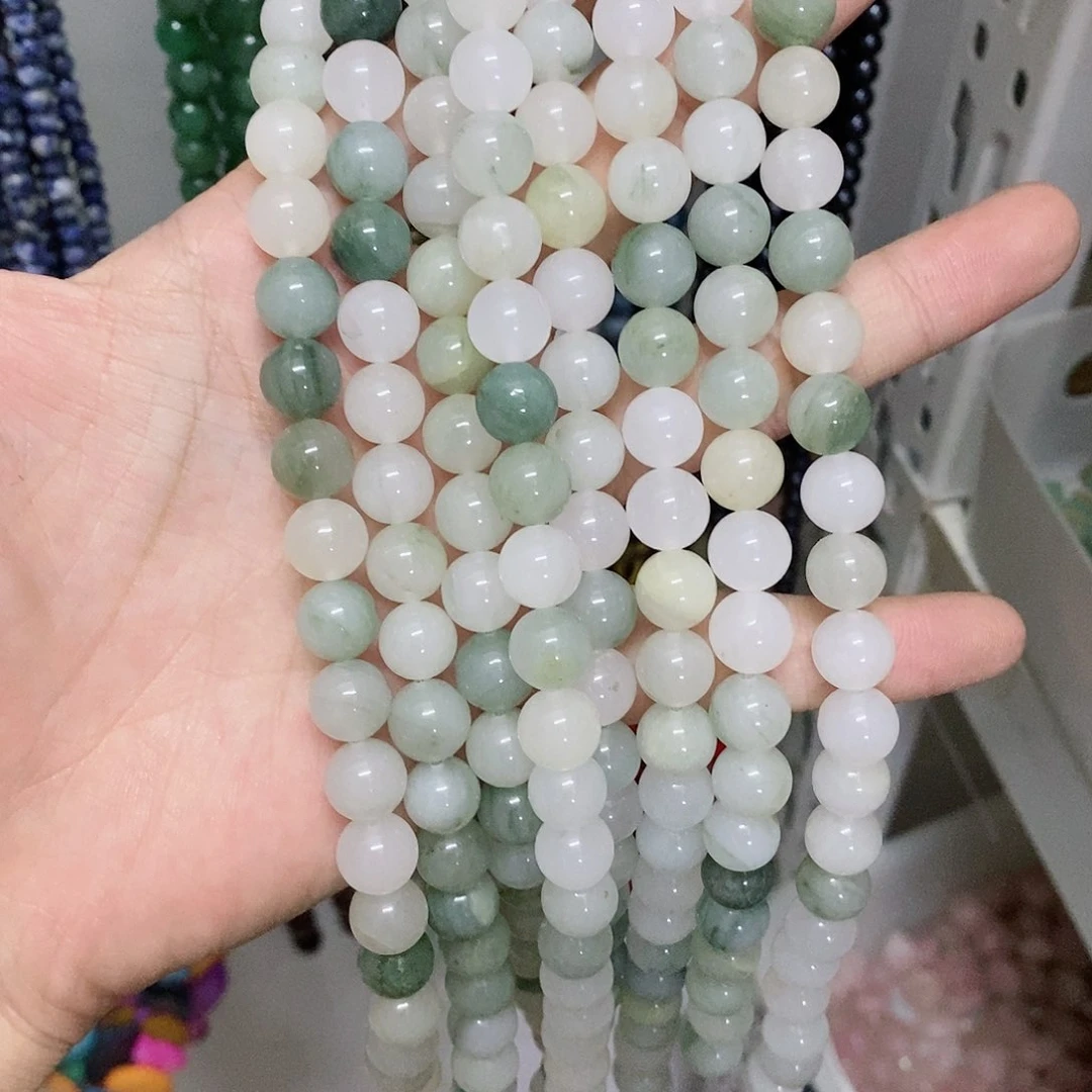玛瑙/玉髓珠宝半成品合金一条天然天山翠10mm圆珠