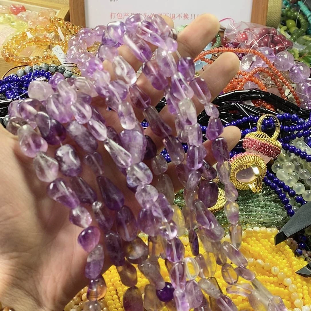 玛瑙/玉髓珠宝半成品合金一条天然不规则紫水晶