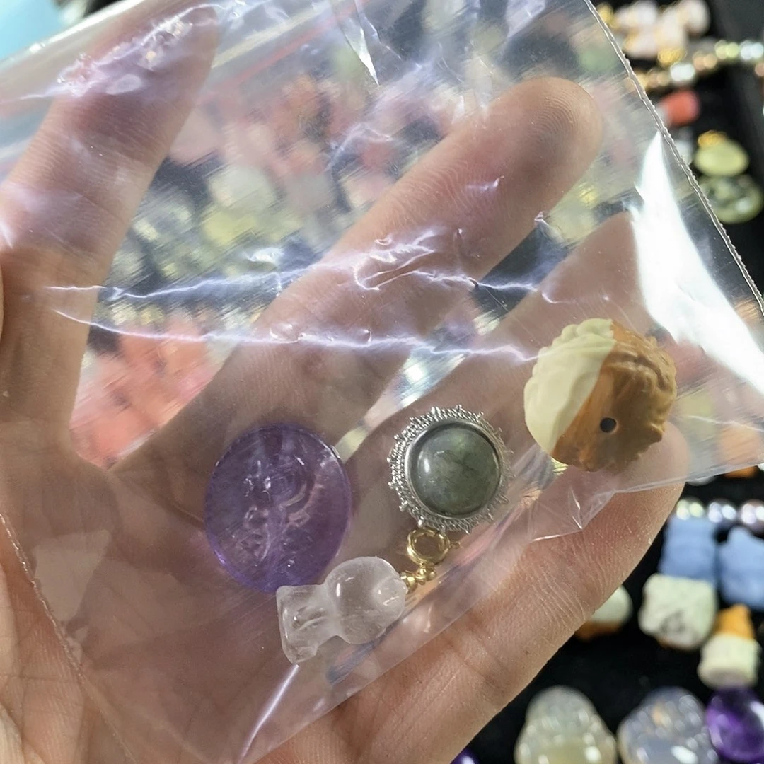蛇纹石玉珠宝半成品合金迷**瞪打包四个302