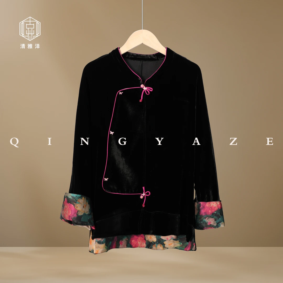 莫奈丝绒！真丝丝绒新中式上衣！GZ4504