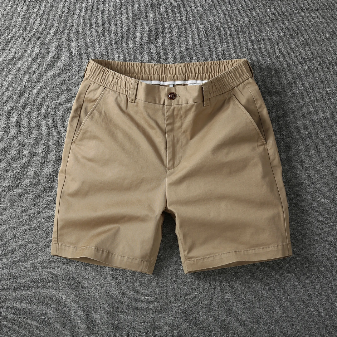 夏季男士沙滩裤微弹力纯棉修身直筒四分裤卡其色百搭薄款休闲短裤