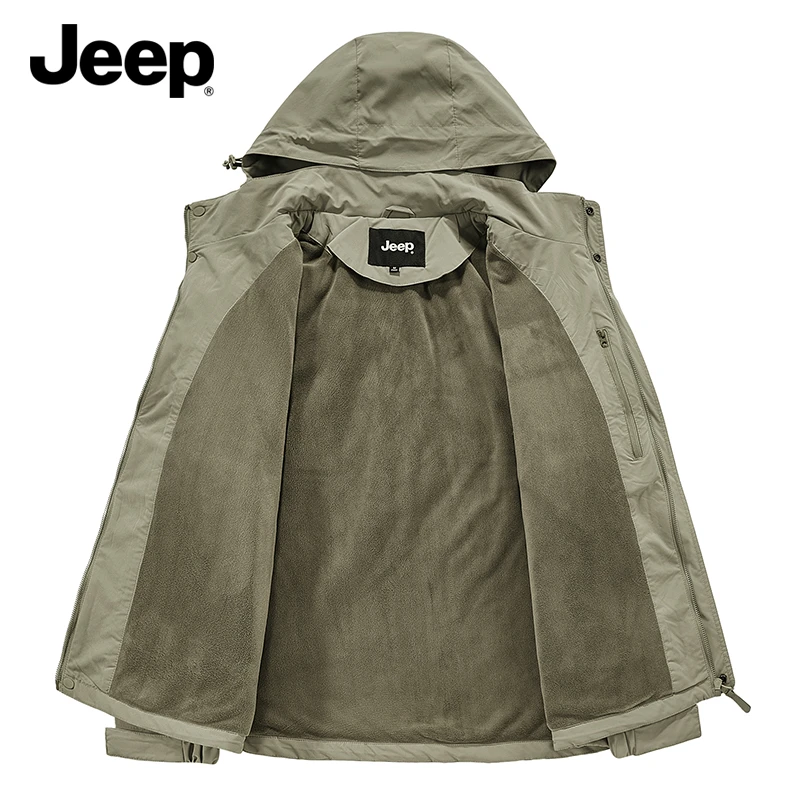 JEEP吉普棉衣男士外套秋冬季一体绒棉服棉袄加绒加厚保暖军大衣