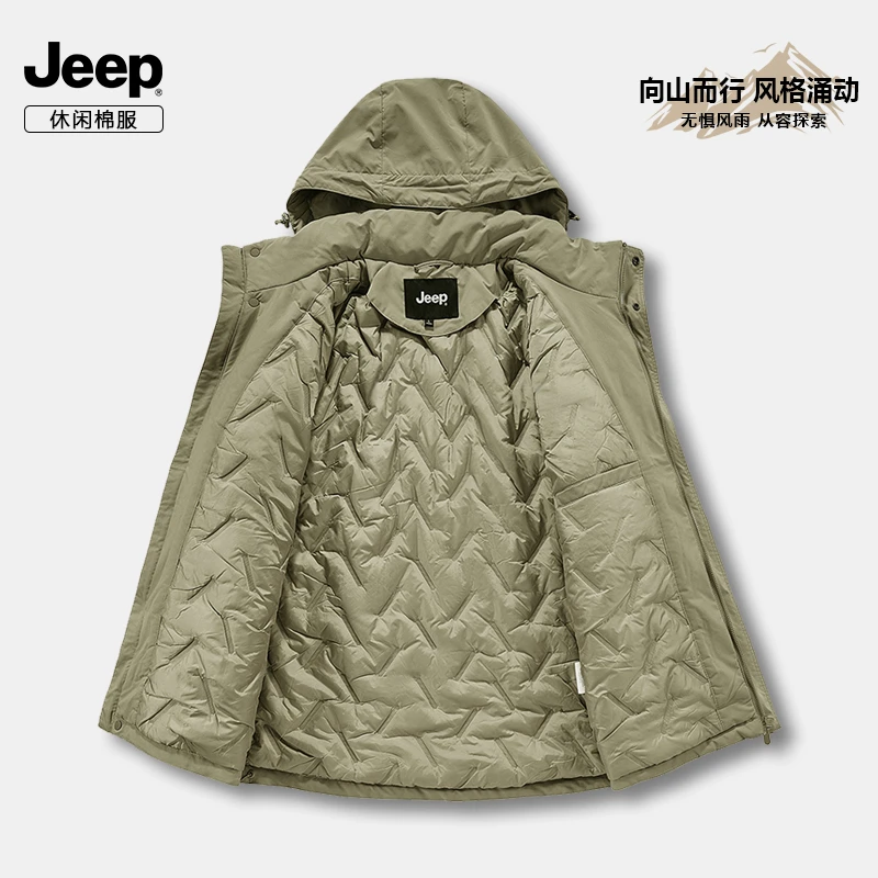 JEEP/吉普户外男士棉衣外套中长款冬季加厚棉袄宽松连帽保暖棉服