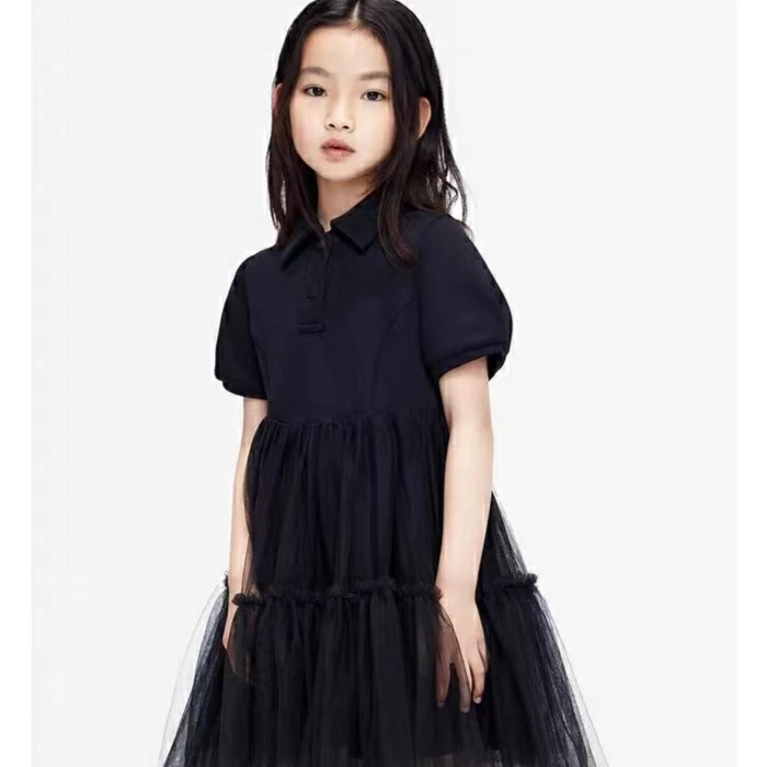 【纱纱.polo裙】夏季新款polo领短袖网纱连衣裙女孩小孩儿童
