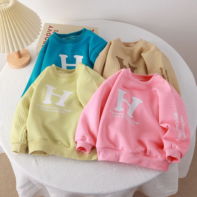 新款洋气男童女童圆领卫衣儿童秋季长袖T恤宽松休闲韩版中大童装