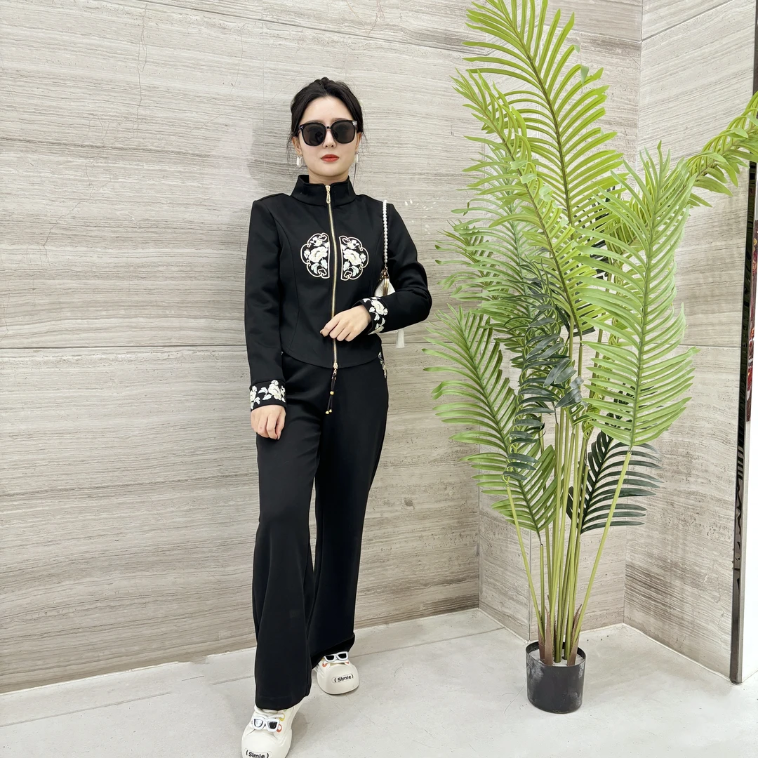 新中式国风休闲套装运动套装春季新款时尚洋气开衫轻奢气质女套装