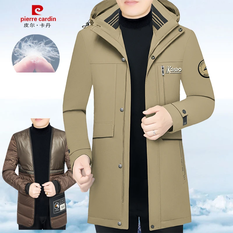 皮尔卡丹中长款羽绒服男加厚派克服商务男装可拆卸内胆外套宽松版