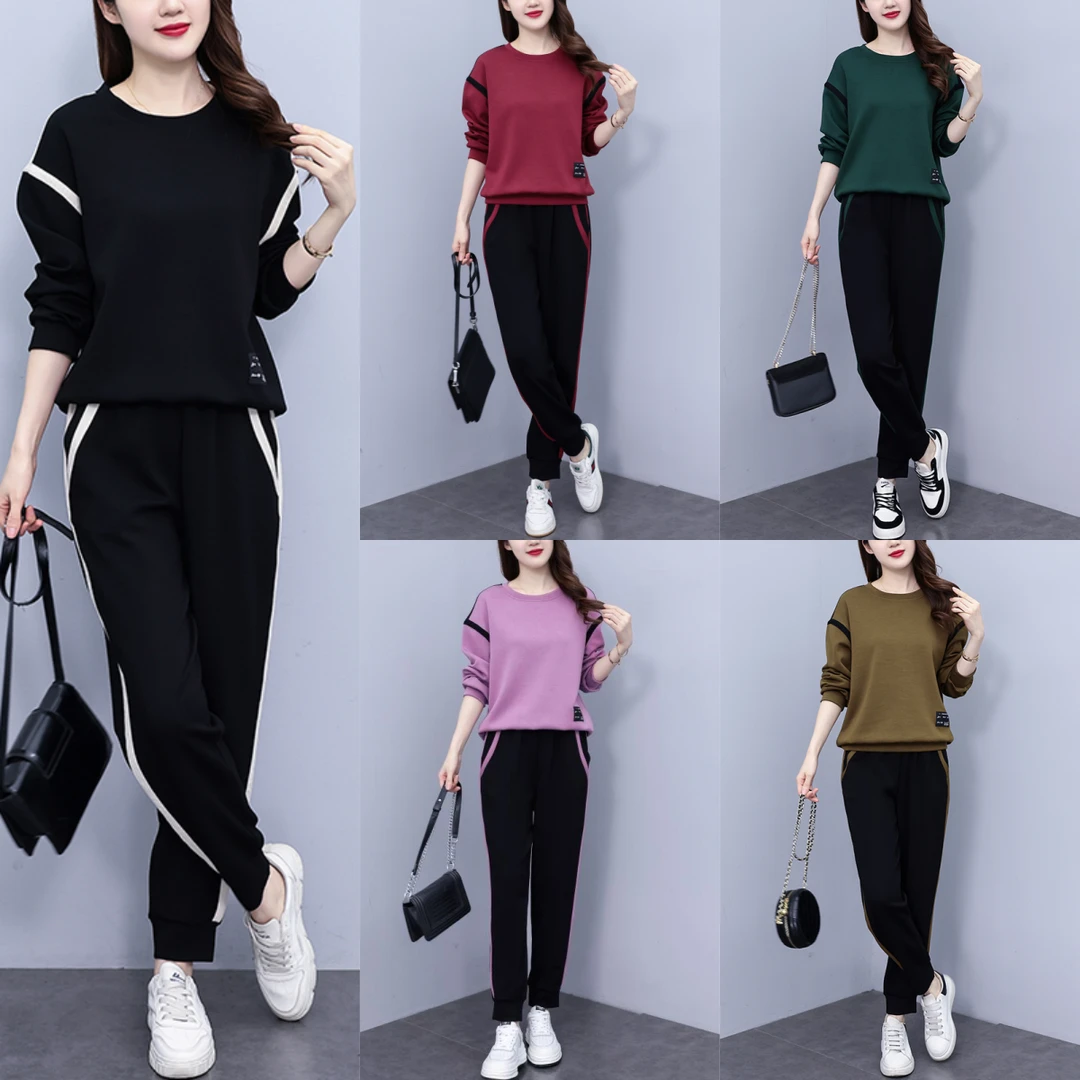 休闲运动套装女春秋大码韩版减龄宽松圆领长袖卫衣裤子时尚两件套