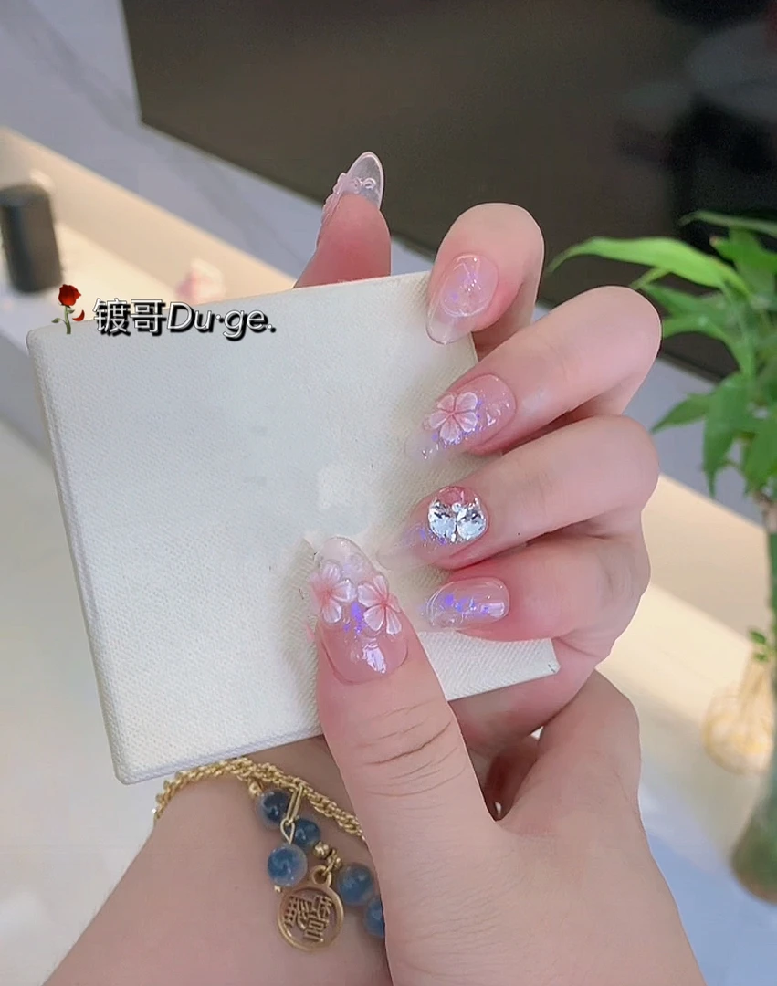 【花心四溅—华子】杜哥气质夏日冰透纯手工洋气显白穿戴甲 10片