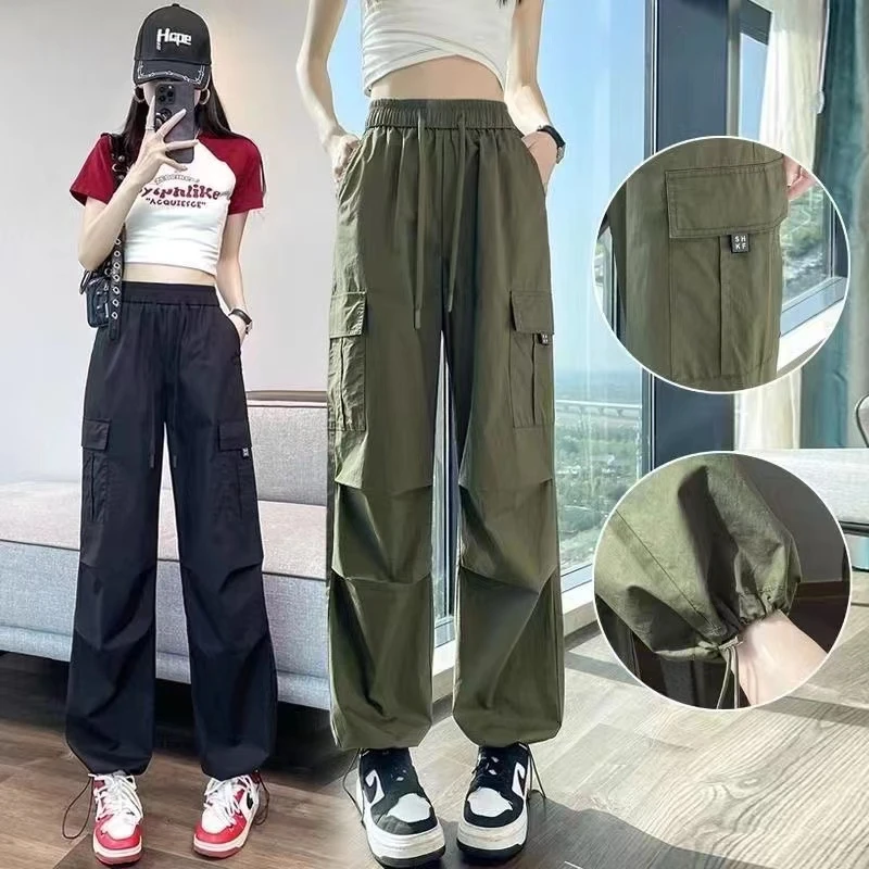 工装裤女2024春秋季新款宽松显瘦直筒束脚两穿百搭休闲裤运动裤女