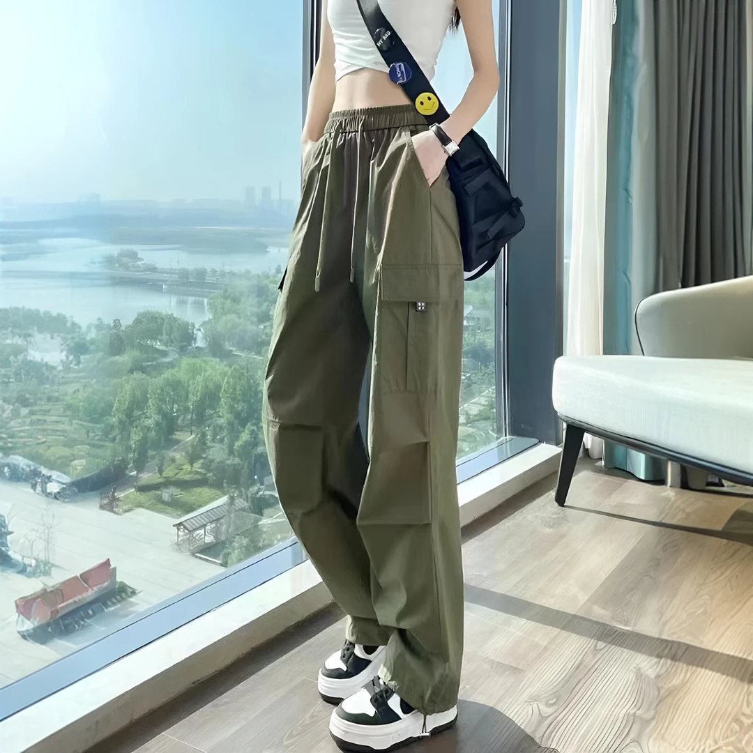【清仓捡漏】高档美式工装裤女春秋季高腰宽松显瘦休闲阔腿运动裤女