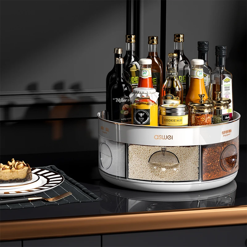 厨房多功能调料品置物架多层厨房用收纳架子储物柜厨房旋转调料架