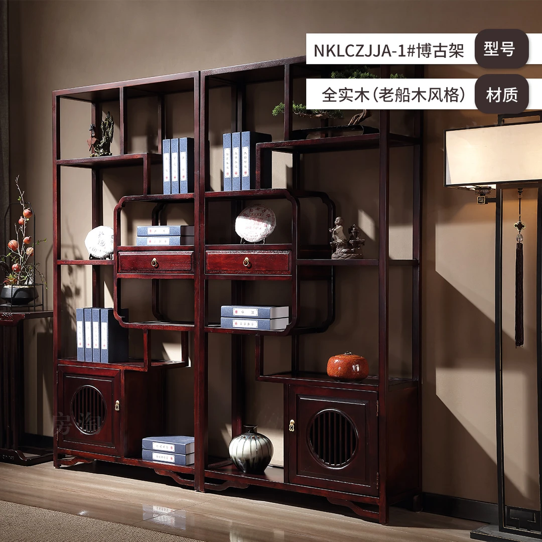 博古架实木多宝阁中式仿古家具橡木茶叶展示陈列柜客厅隔断置物架