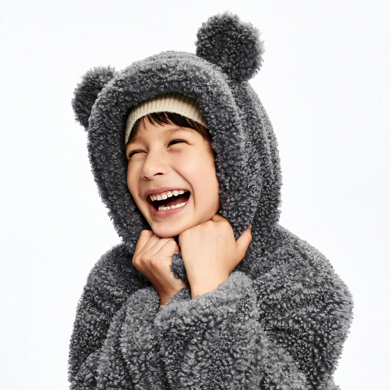 littlemoco童装24冬新款男女童仿羊羔毛连帽毛绒外套#KBD4COT002