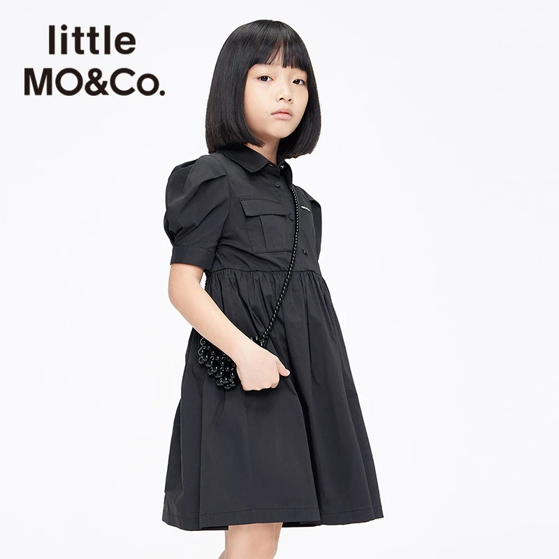 little moco童装夏装新款女童短袖泡泡袖衬衣连衣裙#KBB2DRS017