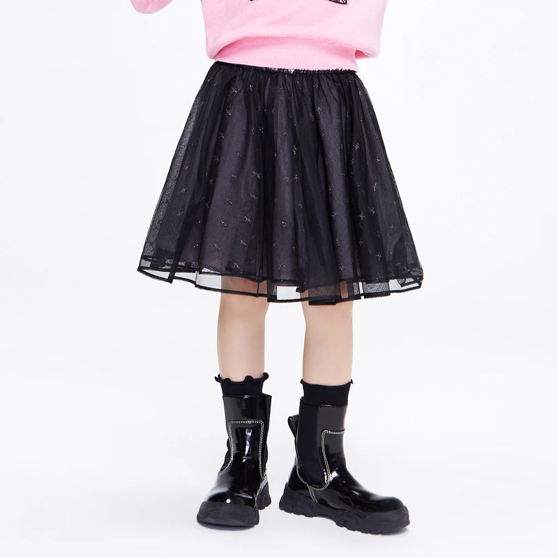 little moco童装22冬装新款女童烫金星星网纱半身裙#KBB4SKT004