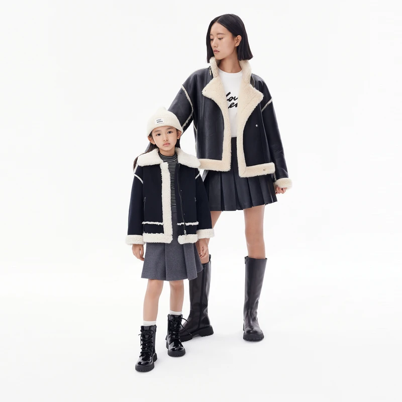 littlemoco童装23冬新款男女童仿羊羔毛夹克加绒外套#KBC4COT017