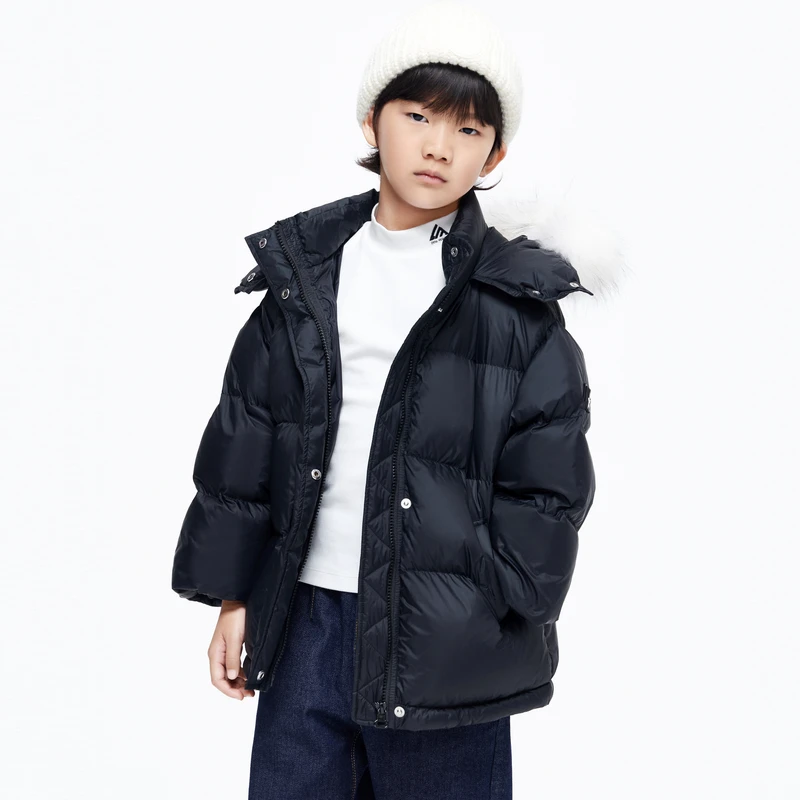 littlemoco童装新款男女童加厚毛领连帽羽绒服外套#KBC4EINT13
