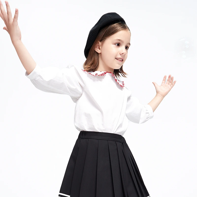 little moco童装23春装新款女童长袖棉娃娃领衬衣#KBC1TOP013