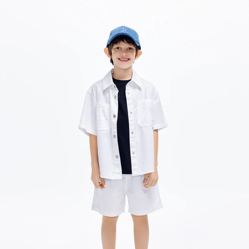 littlemoco童装24夏装新款男童简约百搭短袖衬衫衬衣#KBD2SHT001