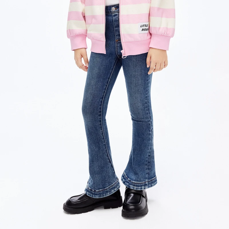 littlemoco童装春季女童甜酷复古喇叭牛仔长裤#KBD1JEN016